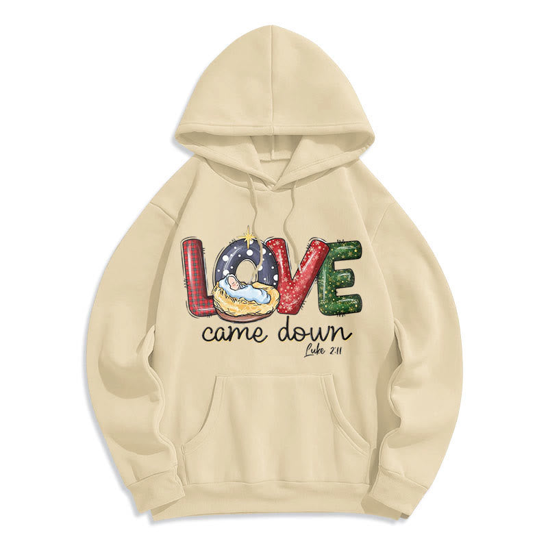 Christianartworkshop Colored Style Love Came Down Christmas Fleece Lined Polyester Hoodie - Beige - 2XL - image 1