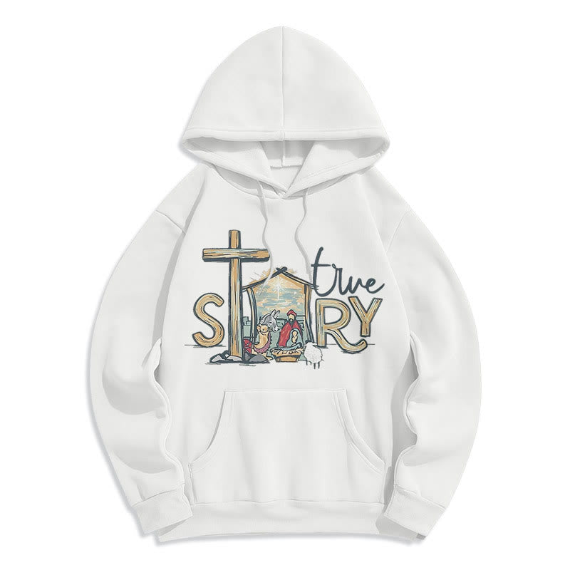 Christianartworkshop Modern Style True Story Nativity Scene Fleece Lined Polyester Hoodie - White - 2XL - image 6
