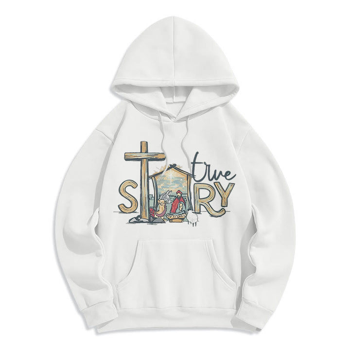 Christianartworkshop Modern Style True Story Nativity Scene Fleece Lined Polyester Hoodie - White - 2XL - image 6
