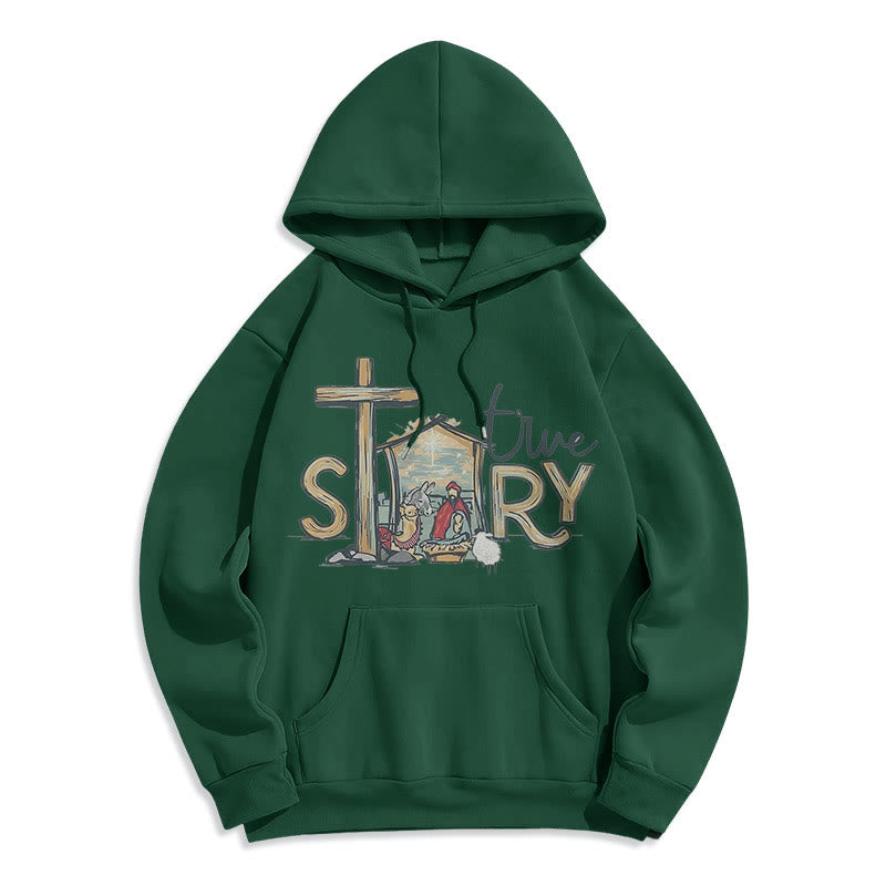 Christianartworkshop Modern Style True Story Nativity Scene Fleece Lined Polyester Hoodie - Green - 2XL - image 25