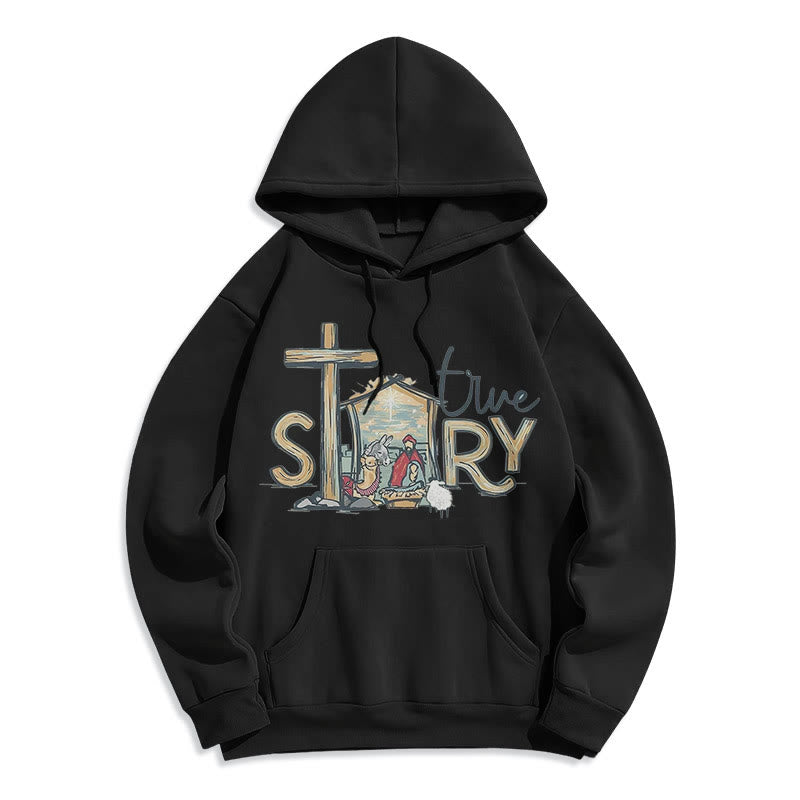 Christianartworkshop Modern Style True Story Nativity Scene Fleece Lined Polyester Hoodie - Black - 2XL - image 10