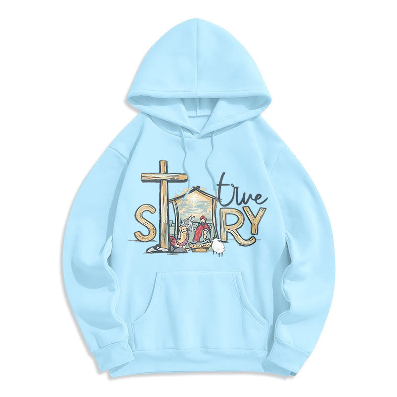 Christianartworkshop Modern Style True Story Nativity Scene Fleece Lined Polyester Hoodie - Blue - 2XL - image 1