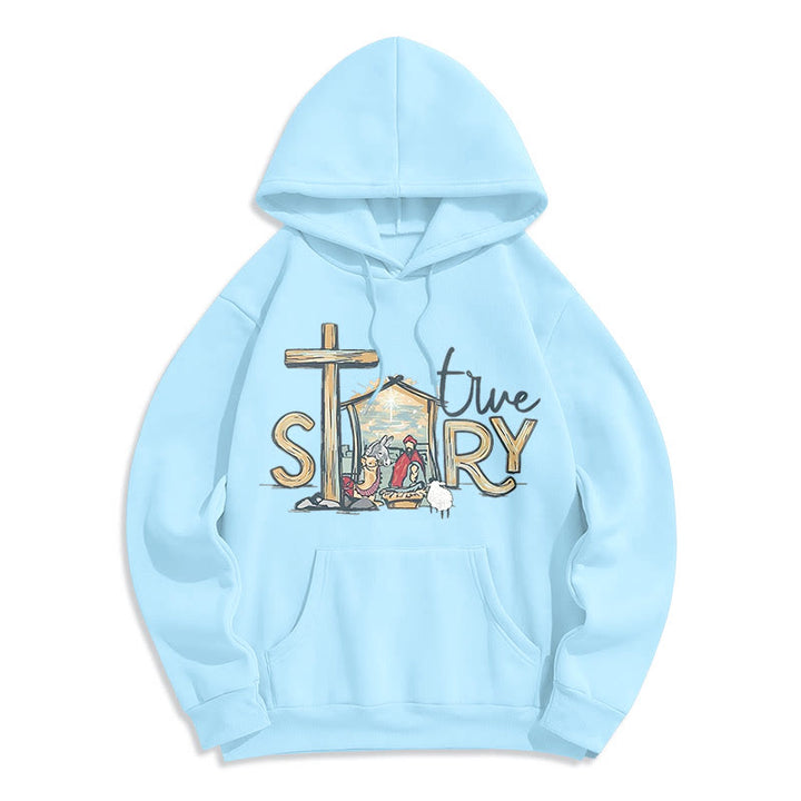 Christianartworkshop Modern Style True Story Nativity Scene Fleece Lined Polyester Hoodie - Blue - 2XL - image 1