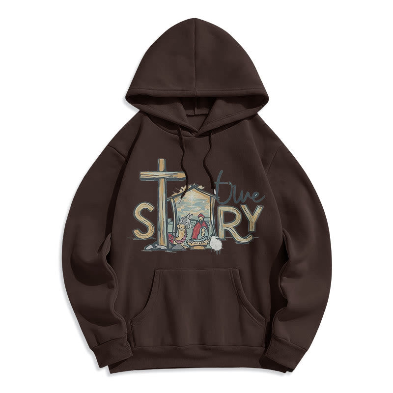 Christianartworkshop Modern Style True Story Nativity Scene Fleece Lined Polyester Hoodie - Brown - 2XL - image 21