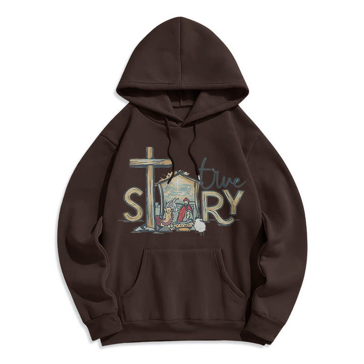 Christianartworkshop Modern Style True Story Nativity Scene Fleece Lined Polyester Hoodie - Brown - 2XL - image 21