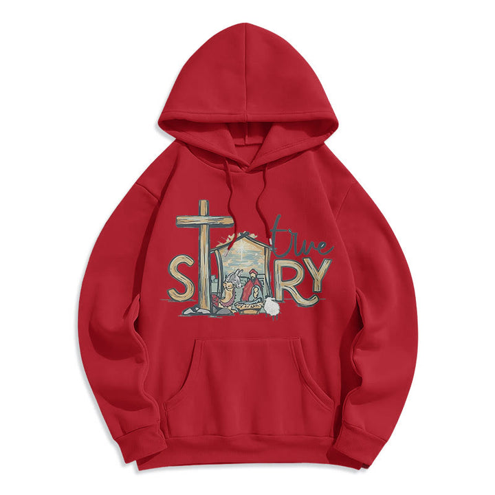 Christianartworkshop Modern Style True Story Nativity Scene Fleece Lined Polyester Hoodie - Red - 2XL - image 36