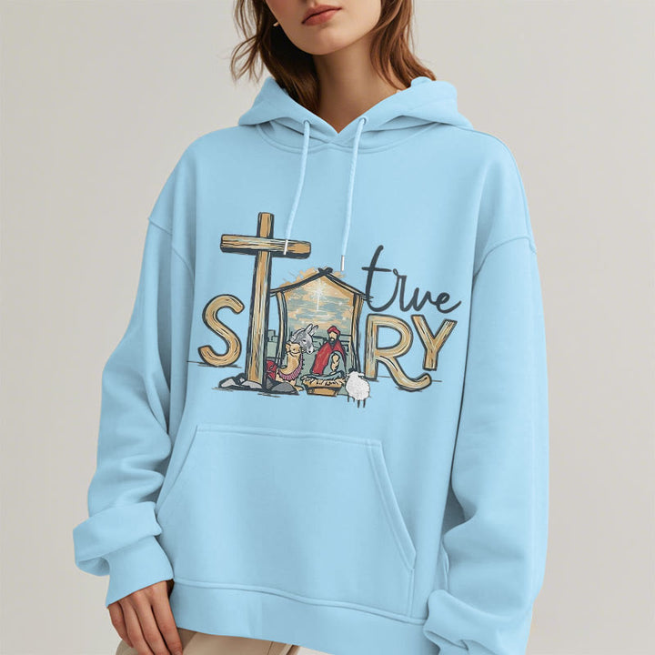 Christianartworkshop Modern Style True Story Nativity Scene Fleece Lined Polyester Hoodie - image 3