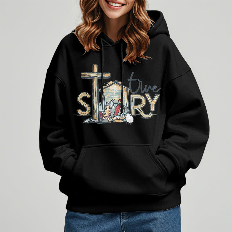 Christianartworkshop Modern Style True Story Nativity Scene Fleece Lined Polyester Hoodie - image 14