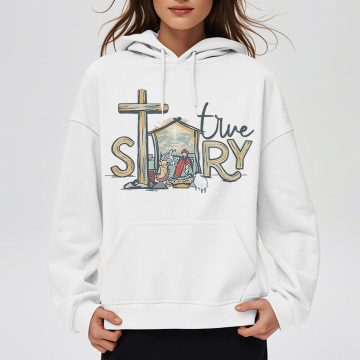 Christianartworkshop Modern Style True Story Nativity Scene Fleece Lined Polyester Hoodie - image 7