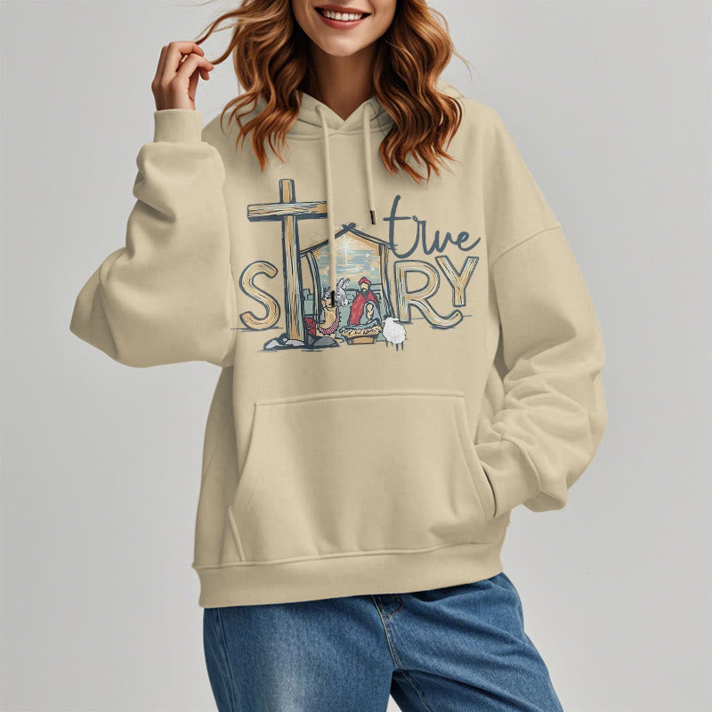 Christianartworkshop Modern Style True Story Nativity Scene Fleece Lined Polyester Hoodie - image 18