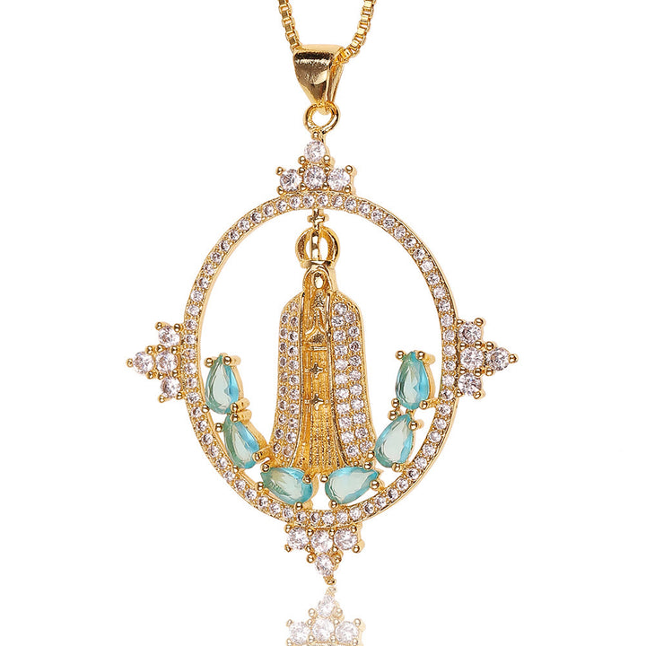 Christianartworkshop Modern Style Our Lady of Fatima Inlaided Devine Blessing Necklace - image 4