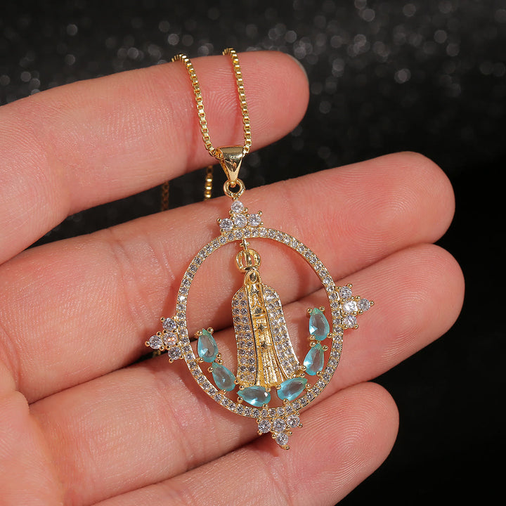 Christianartworkshop Modern Style Our Lady of Fatima Inlaided Devine Blessing Necklace - image 4