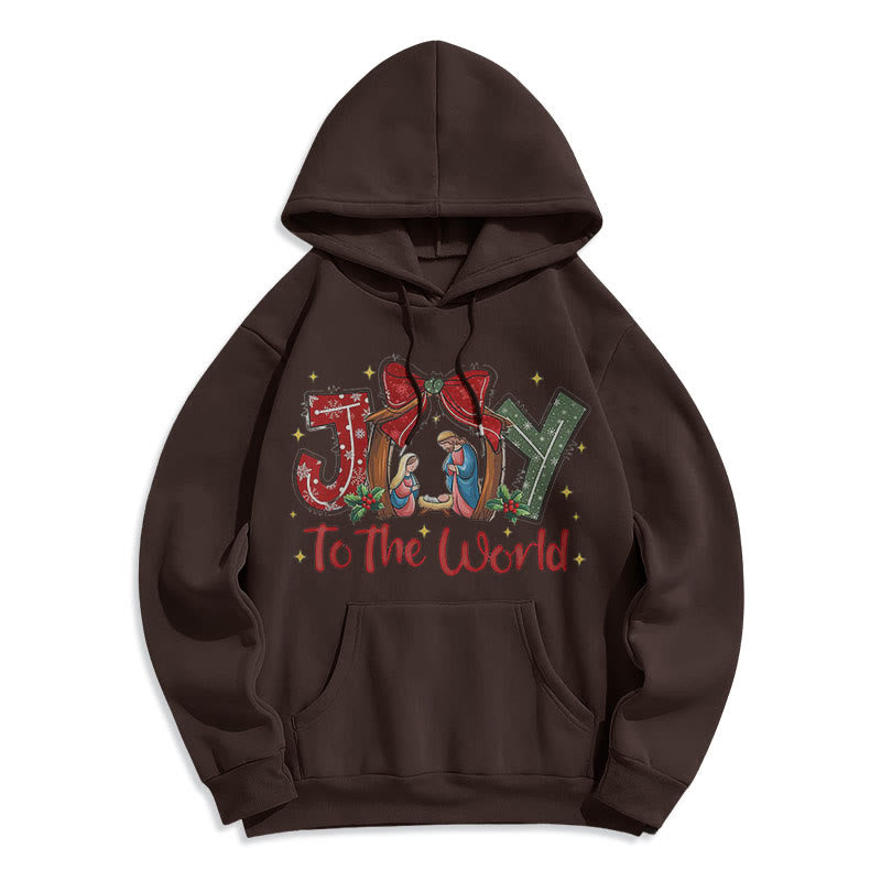 Christianartworkshop Colored Style Joy To The World Nativity Scene Fleece Lined Polyester Hoodie - Brown - 2XL - image 1
