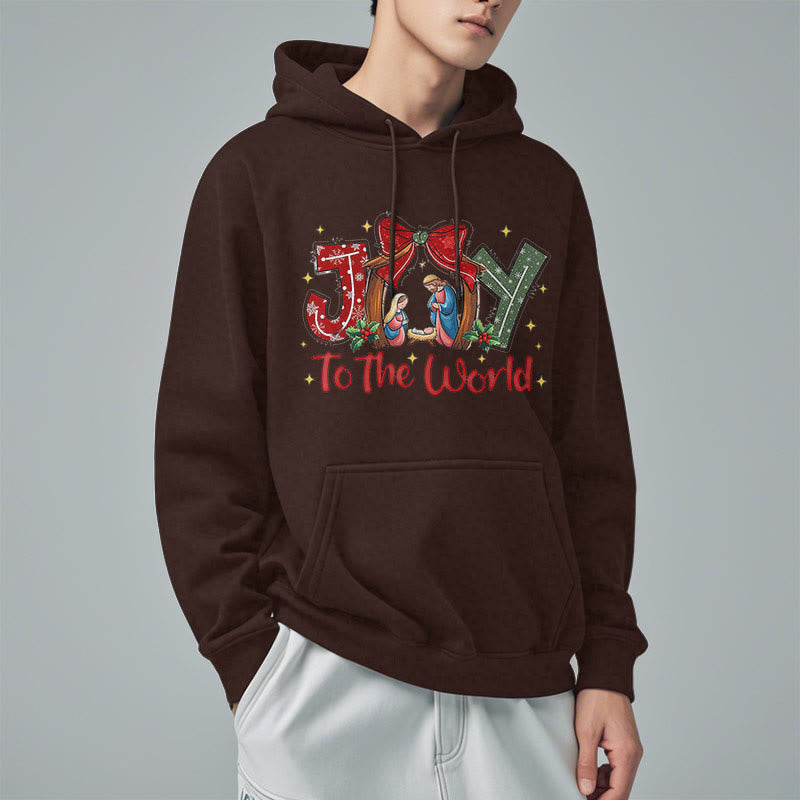 Christianartworkshop Colored Style Joy To The World Nativity Scene Fleece Lined Polyester Hoodie - image 2