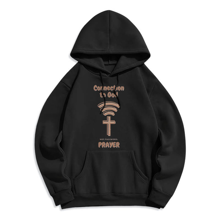 Christianartworkshop Modern Style Prayer Connection To God Fleece Lined Polyester Hoodie - Black - 2XL - image 1