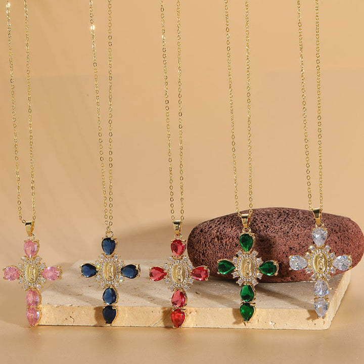 Christianartworkshop Modern Style Our Lady of Guadalupe Cross Zircon Pendants Necklace - image 1