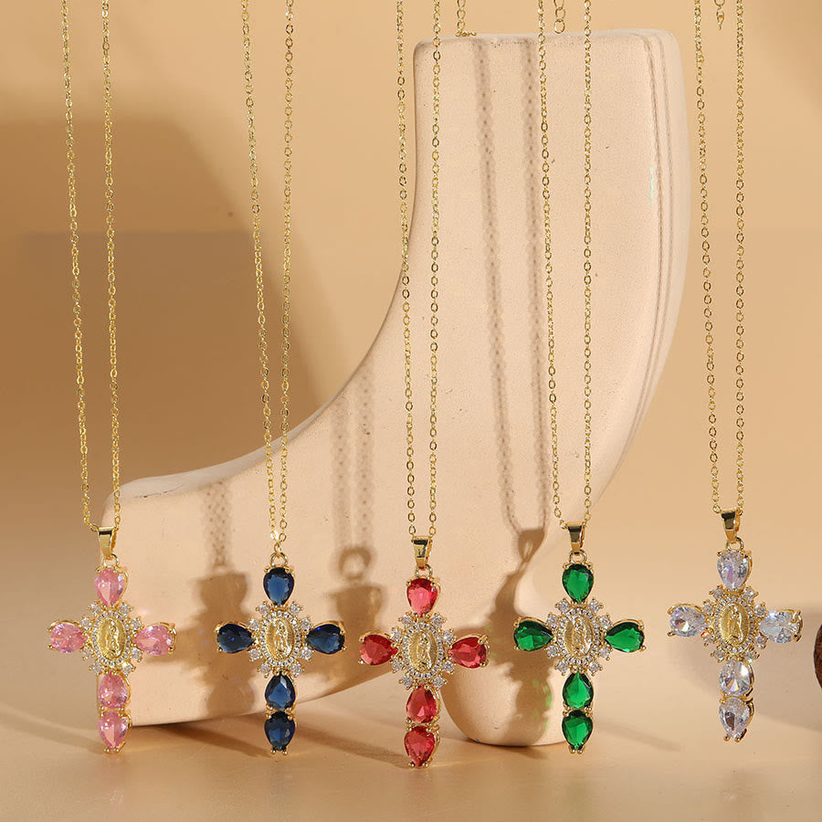 Christianartworkshop Modern Style Our Lady of Guadalupe Cross Zircon Pendants Necklace - image 9