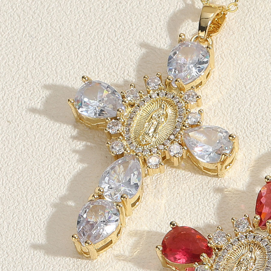 Christianartworkshop Modern Style Our Lady of Guadalupe Cross Zircon Pendants Necklace - White - image 6