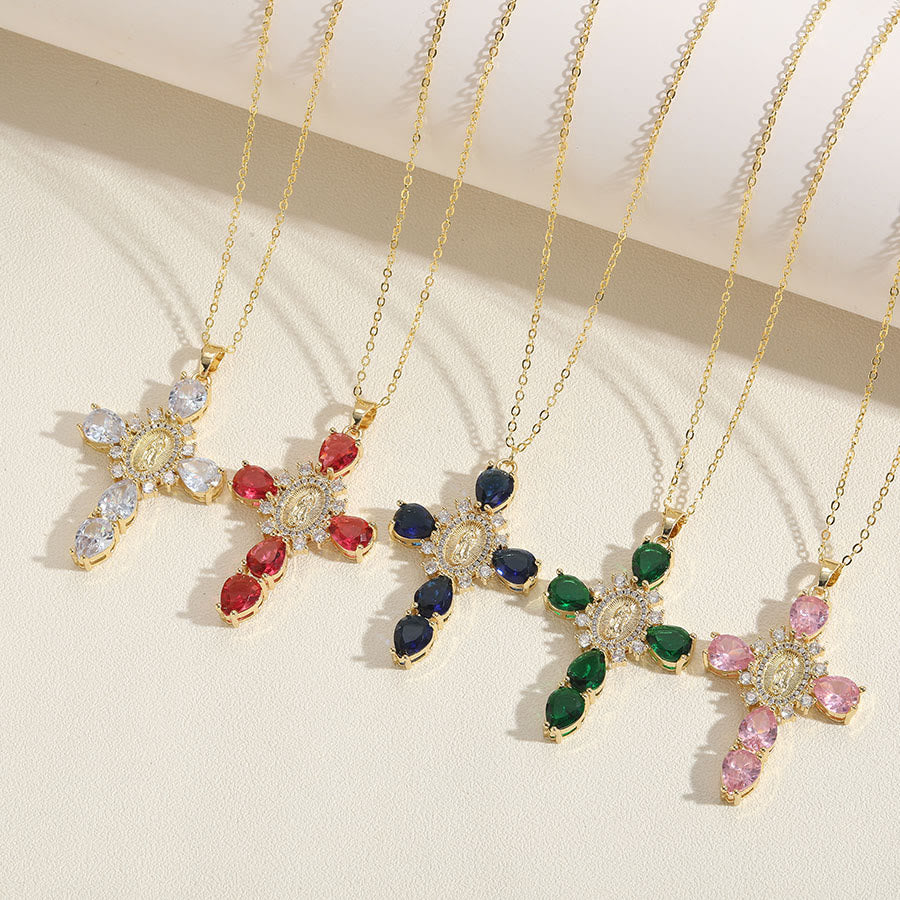 Christianartworkshop Modern Style Our Lady of Guadalupe Cross Zircon Pendants Necklace - image 6