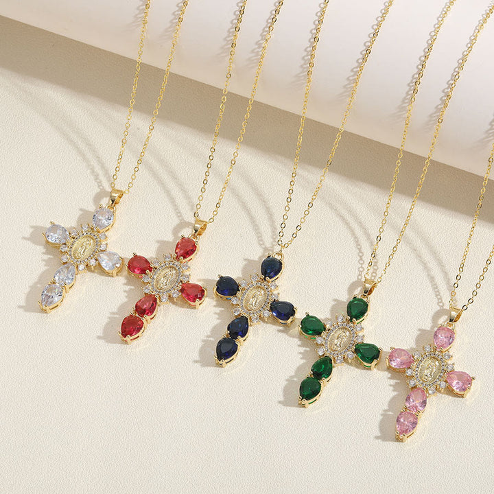 Christianartworkshop Modern Style Our Lady of Guadalupe Cross Zircon Pendants Necklace - image 6