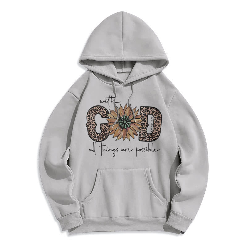 Christianartworkshop Quotation Style With God All Things Are Possible Fleece Lined Polyester Hoodie - Grey - 2XL - image 1