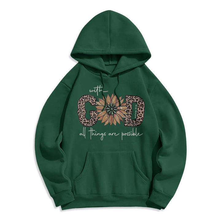 Christianartworkshop Quotation Style With God All Things Are Possible Fleece Lined Polyester Hoodie - Green - 2XL - image 26