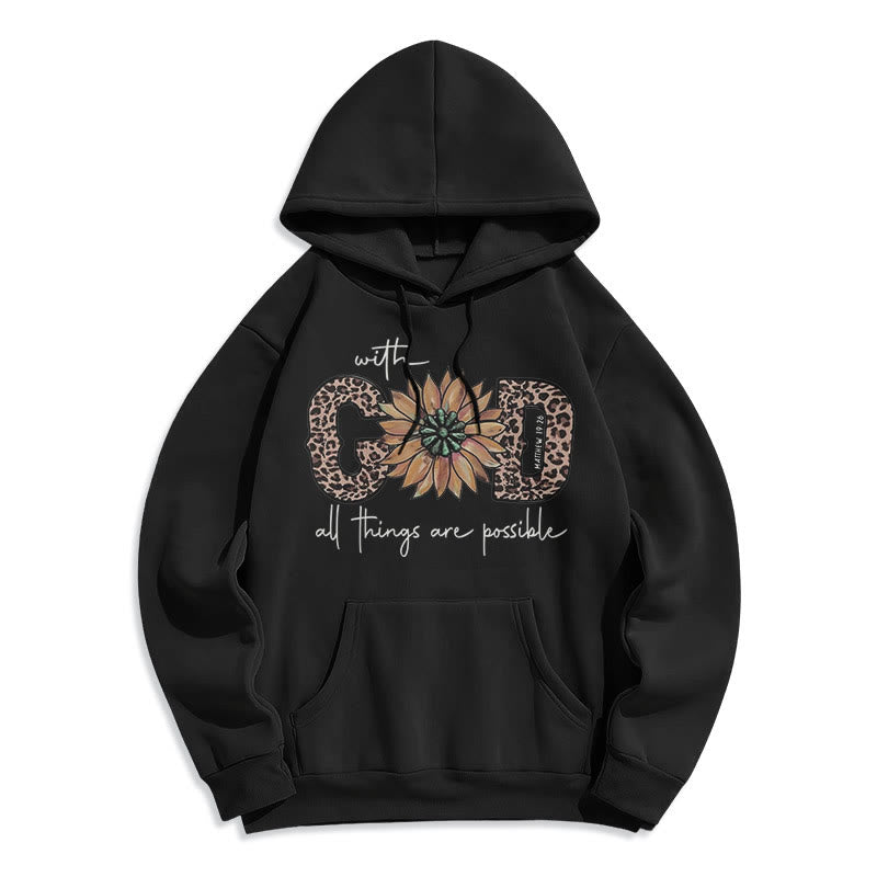 Christianartworkshop Quotation Style With God All Things Are Possible Fleece Lined Polyester Hoodie - Black - 2XL - image 11