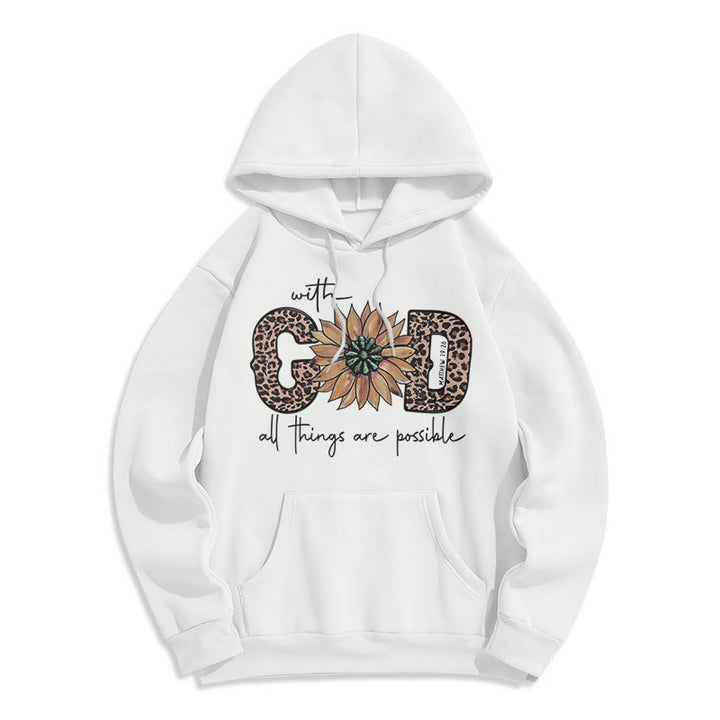 Christianartworkshop Quotation Style With God All Things Are Possible Fleece Lined Polyester Hoodie - White - 2XL - image 6