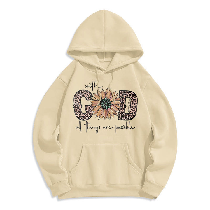 Christianartworkshop Quotation Style With God All Things Are Possible Fleece Lined Polyester Hoodie - Beige - 2XL - image 16