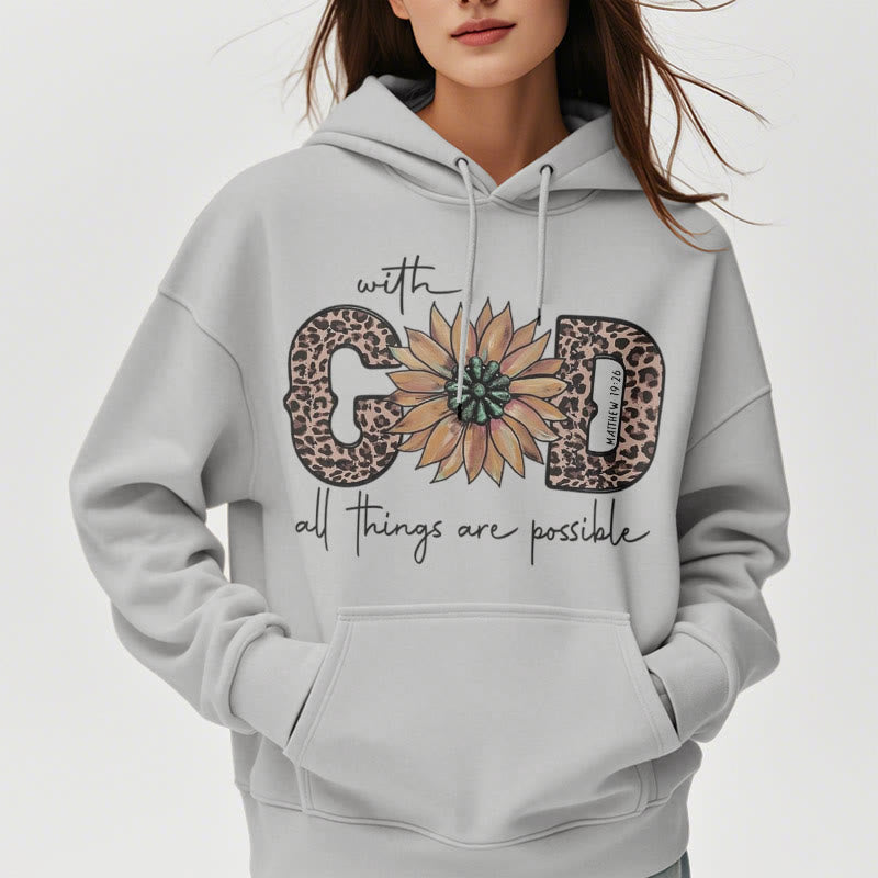 Christianartworkshop Quotation Style With God All Things Are Possible Fleece Lined Polyester Hoodie - image 2