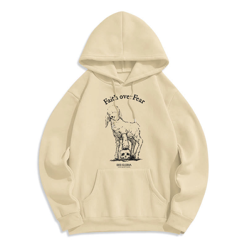 Christianartworkshop Quotation Style Faith Over Fear Lamb Fleece Lined Polyester Hoodie - Beige - 2XL - image 16