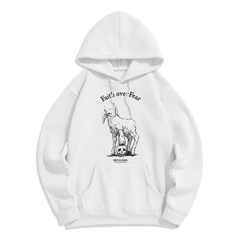 Christianartworkshop Quotation Style Faith Over Fear Lamb Fleece Lined Polyester Hoodie - White - 2XL - image 11
