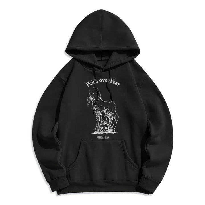 Christianartworkshop Quotation Style Faith Over Fear Lamb Fleece Lined Polyester Hoodie - Black - 2XL - image 1