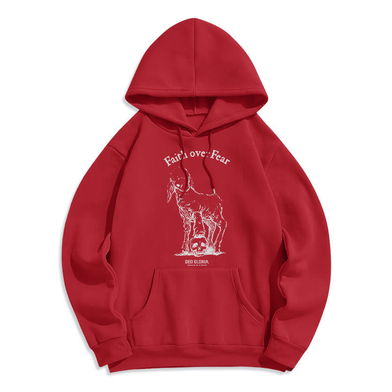 Christianartworkshop Quotation Style Faith Over Fear Lamb Fleece Lined Polyester Hoodie - Red - 2XL - image 36