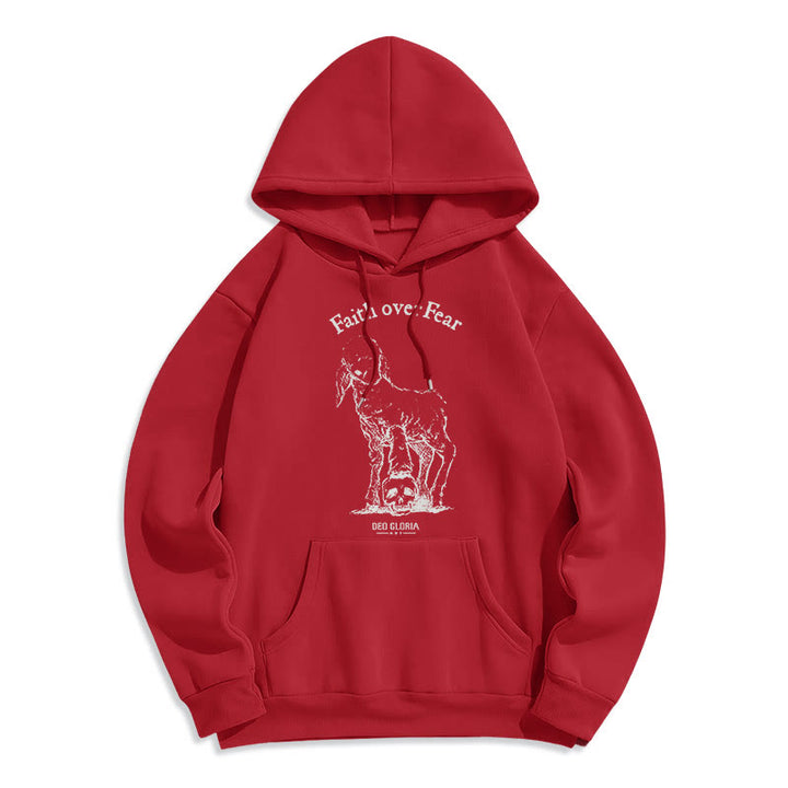 Christianartworkshop Quotation Style Faith Over Fear Lamb Fleece Lined Polyester Hoodie - Red - 2XL - image 36