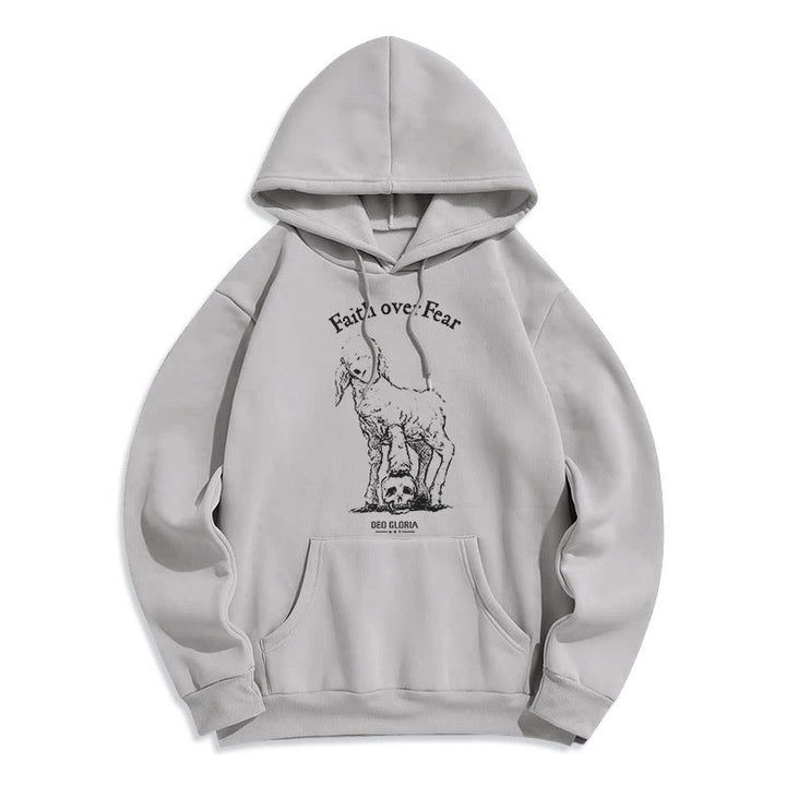 Christianartworkshop Quotation Style Faith Over Fear Lamb Fleece Lined Polyester Hoodie - Grey - 2XL - image 6
