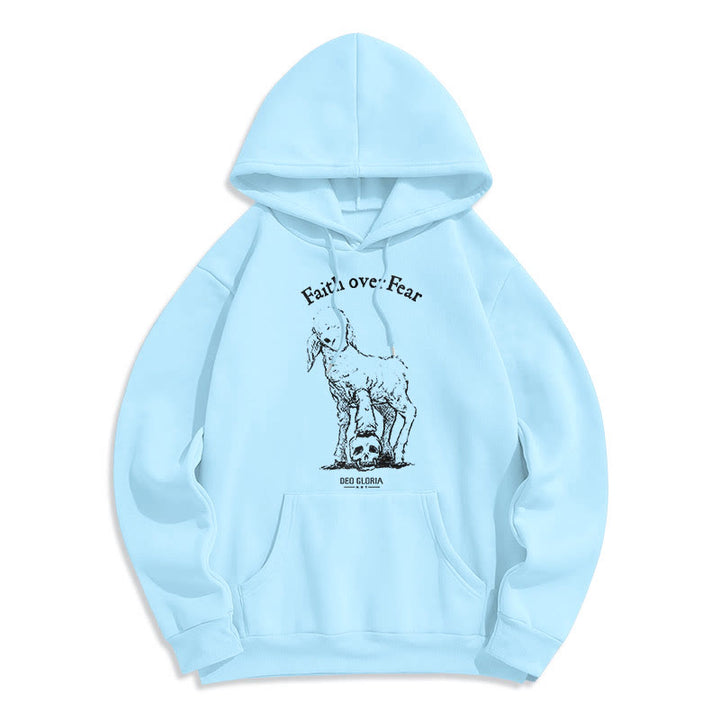 Christianartworkshop Quotation Style Faith Over Fear Lamb Fleece Lined Polyester Hoodie - Blue - 2XL - image 31
