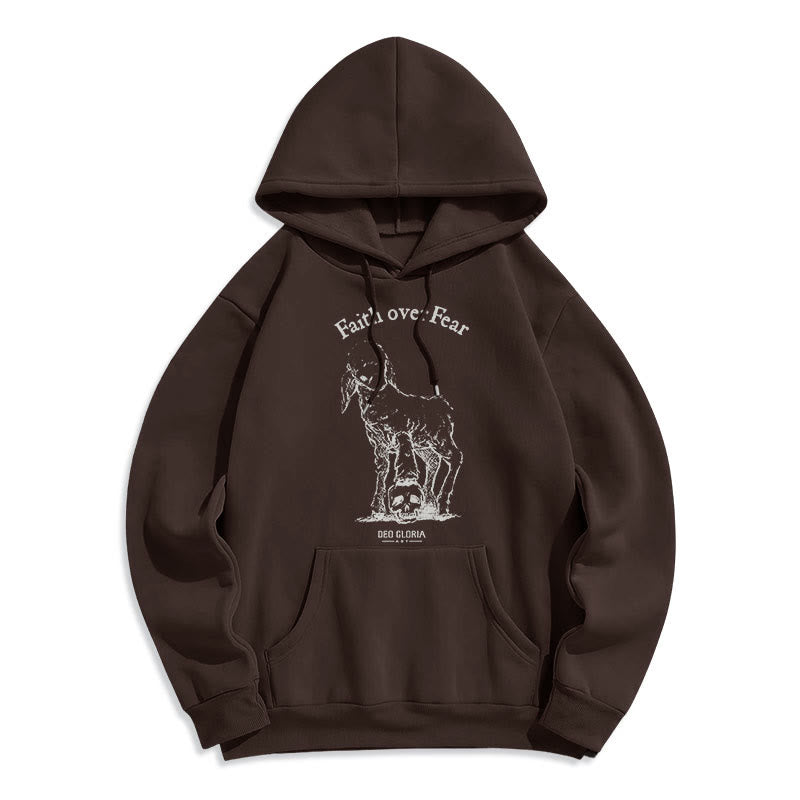 Christianartworkshop Quotation Style Faith Over Fear Lamb Fleece Lined Polyester Hoodie - Brown - 2XL - image 21