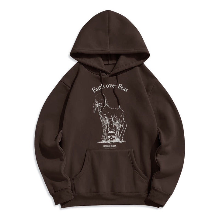 Christianartworkshop Quotation Style Faith Over Fear Lamb Fleece Lined Polyester Hoodie - Brown - 2XL - image 21