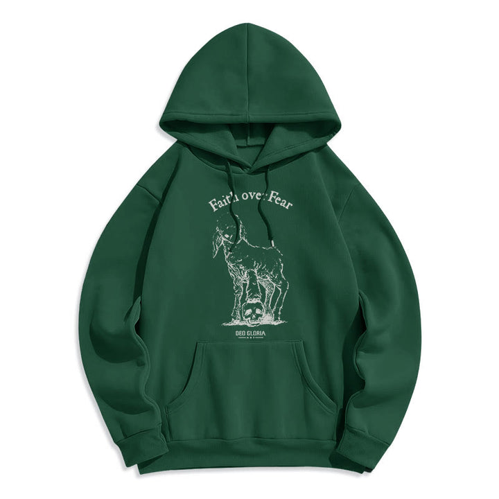 Christianartworkshop Quotation Style Faith Over Fear Lamb Fleece Lined Polyester Hoodie - Green - 2XL - image 26