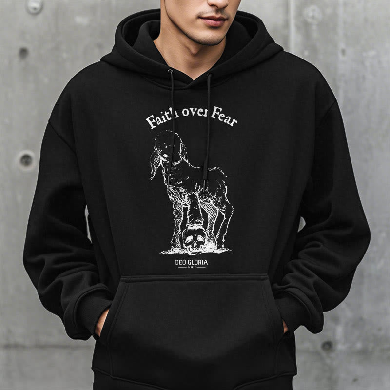 Christianartworkshop Quotation Style Faith Over Fear Lamb Fleece Lined Polyester Hoodie - image 2