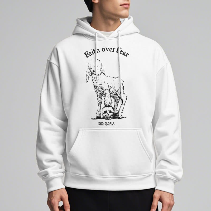 Christianartworkshop Quotation Style Faith Over Fear Lamb Fleece Lined Polyester Hoodie - image 14