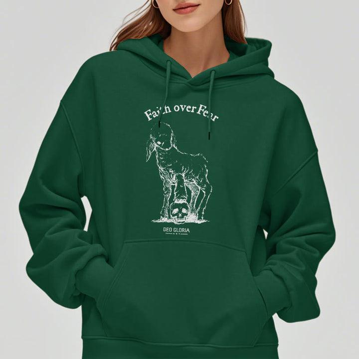 Christianartworkshop Quotation Style Faith Over Fear Lamb Fleece Lined Polyester Hoodie - image 29