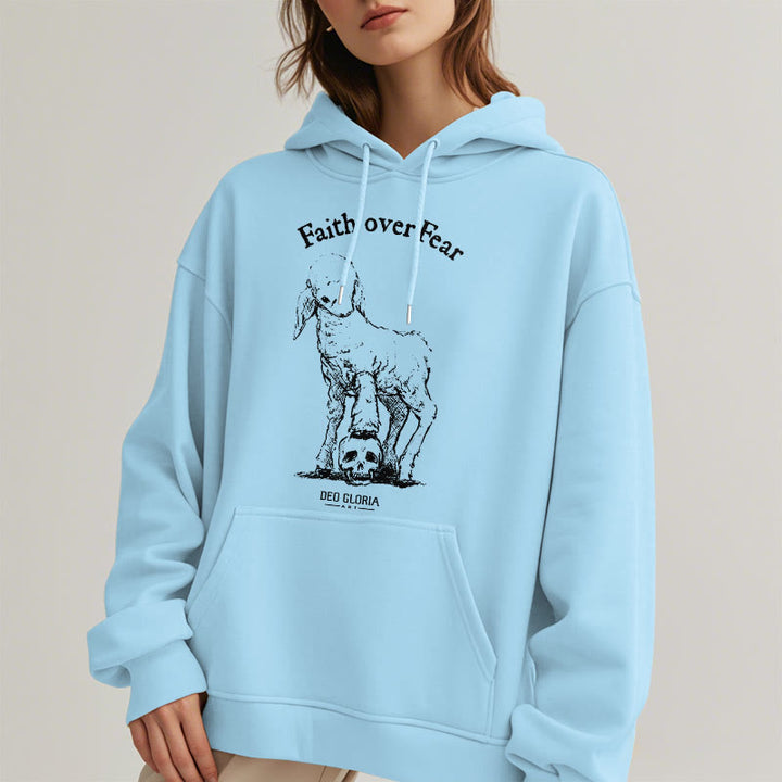 Christianartworkshop Quotation Style Faith Over Fear Lamb Fleece Lined Polyester Hoodie - image 33
