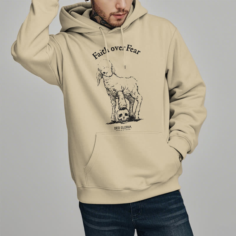 Christianartworkshop Quotation Style Faith Over Fear Lamb Fleece Lined Polyester Hoodie - image 19