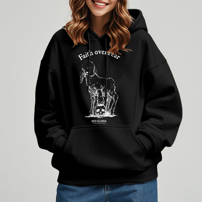 Christianartworkshop Quotation Style Faith Over Fear Lamb Fleece Lined Polyester Hoodie - image 3