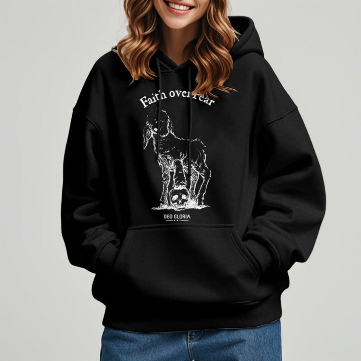Christianartworkshop Quotation Style Faith Over Fear Lamb Fleece Lined Polyester Hoodie - image 3