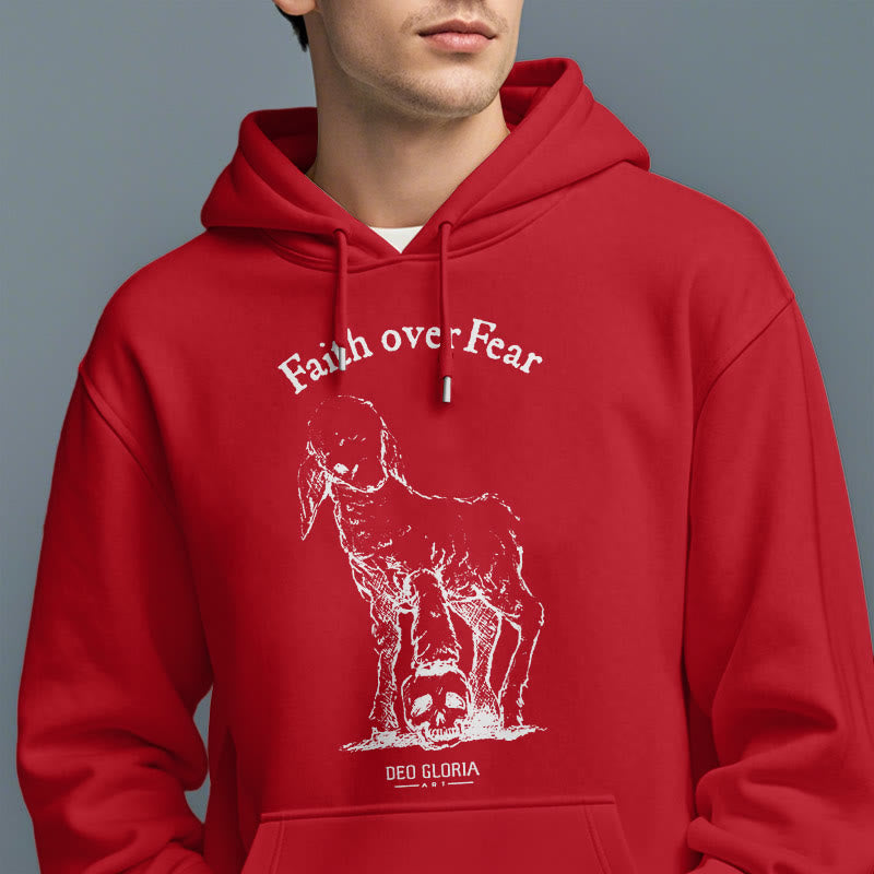 Christianartworkshop Quotation Style Faith Over Fear Lamb Fleece Lined Polyester Hoodie - image 39