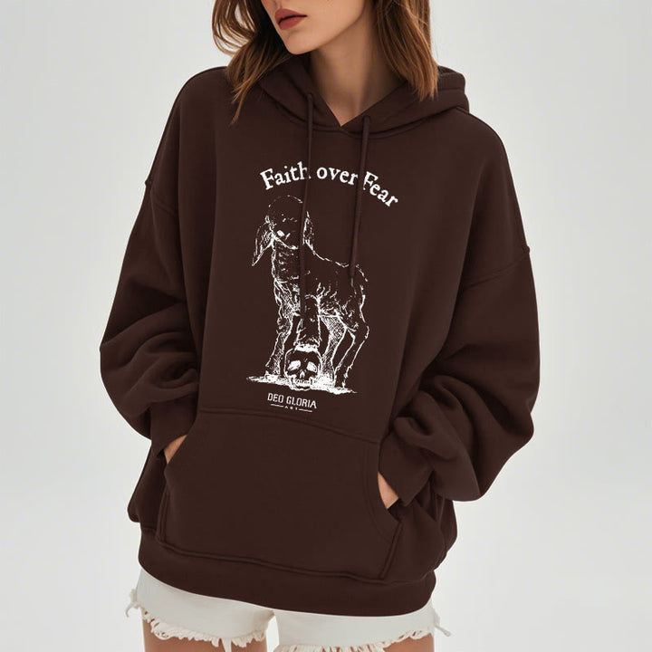 Christianartworkshop Quotation Style Faith Over Fear Lamb Fleece Lined Polyester Hoodie - image 23
