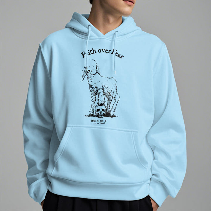 Christianartworkshop Quotation Style Faith Over Fear Lamb Fleece Lined Polyester Hoodie - image 34